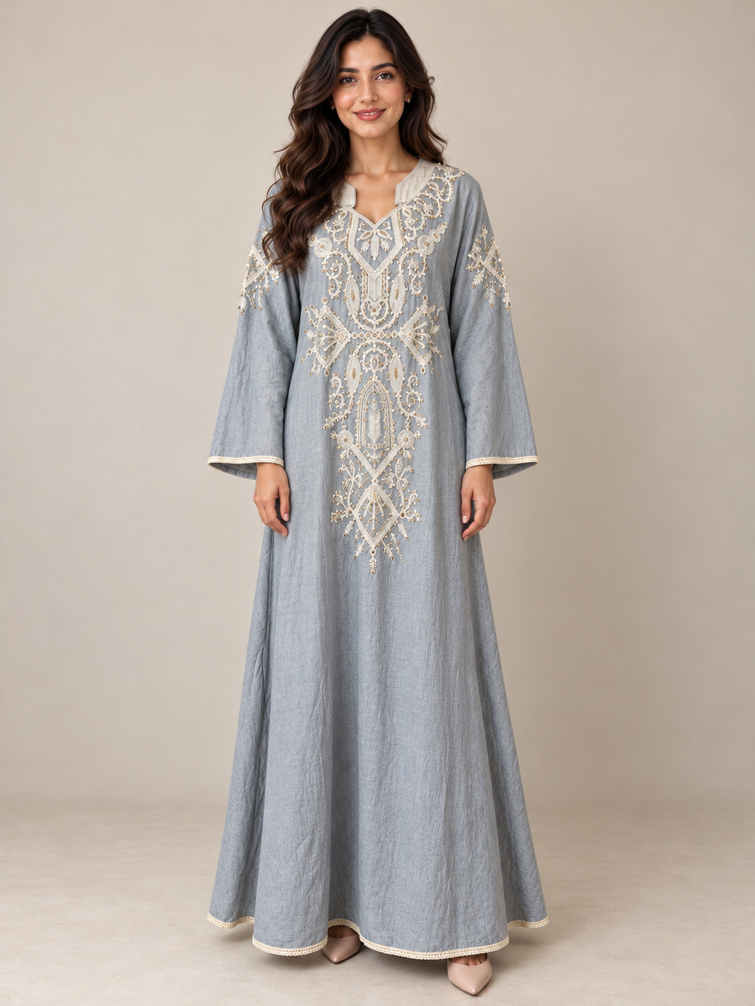 Grey Embroidered Abaya