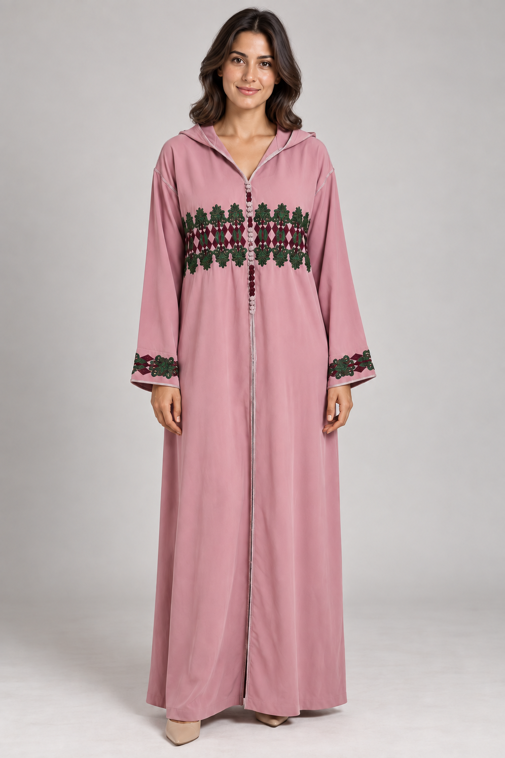 Moroccan Dusty Mauve Hooded Jalabiya