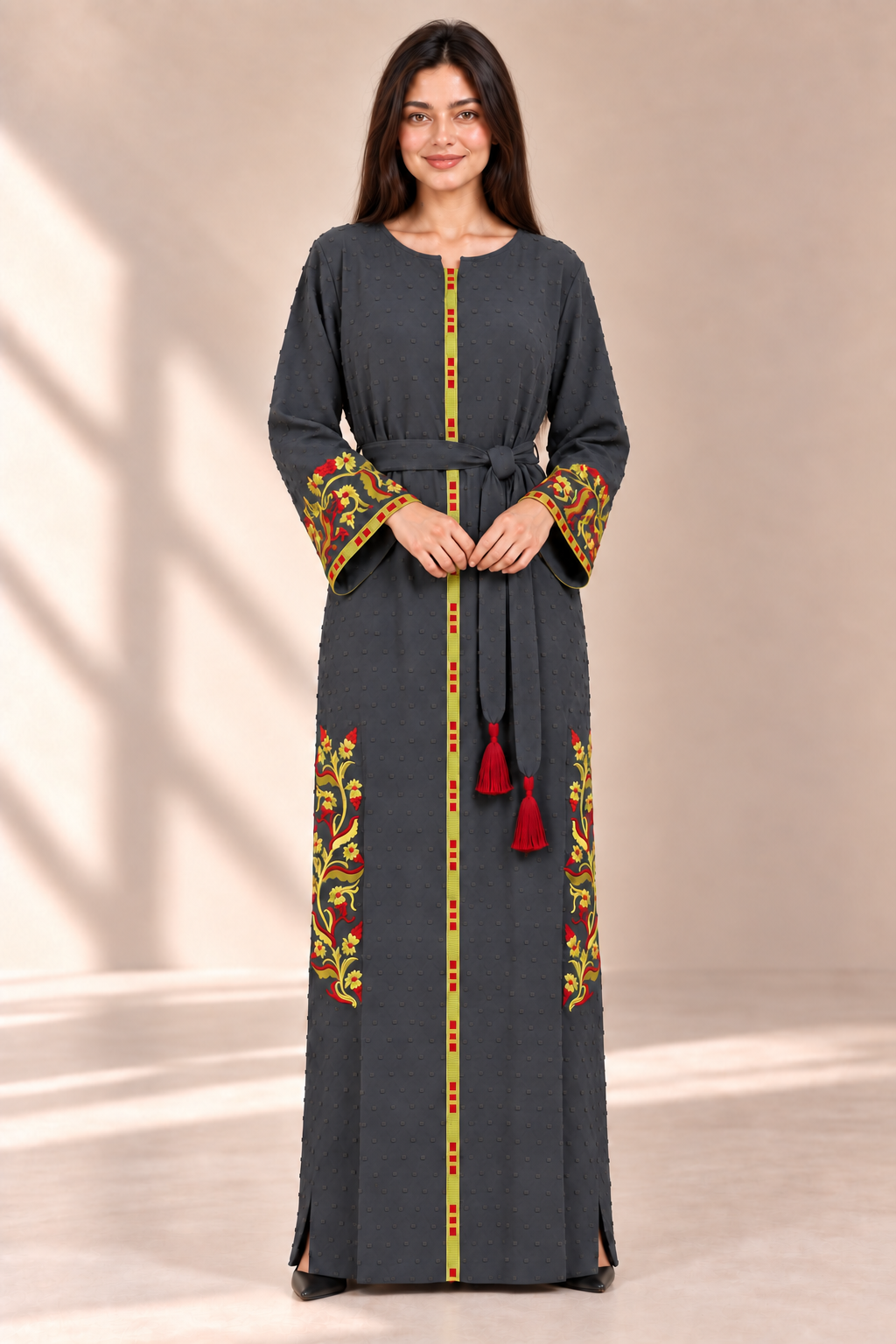 Moroccan Charcoal Floral Jalabiya