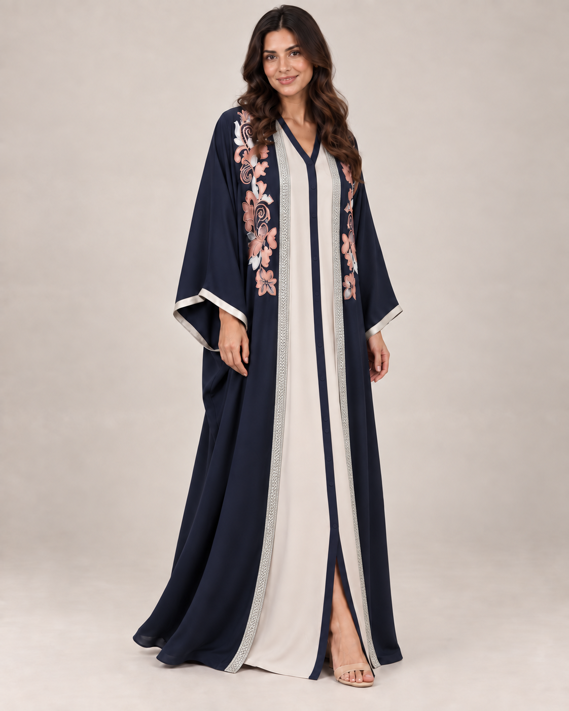 Navy Floral Embroidered Abaya with Inner Dress