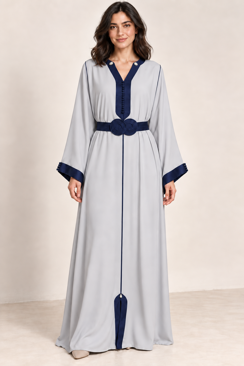 Pale Blue Jalabiya with Navy Detailing
